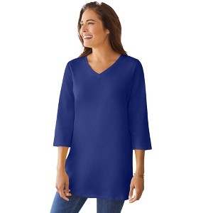 Woman Within Plus Size Perfect Three-Quarter Sleeve V-Neck Tunic - 1 of 4