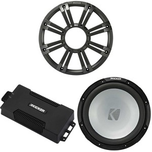 Kicker 48PXA6001 Weatherproof Powersport Mono Amp & 12" 4 Ohm Free-Air Marine Subwoofer ( Charcoal Grill ) - 1 of 4