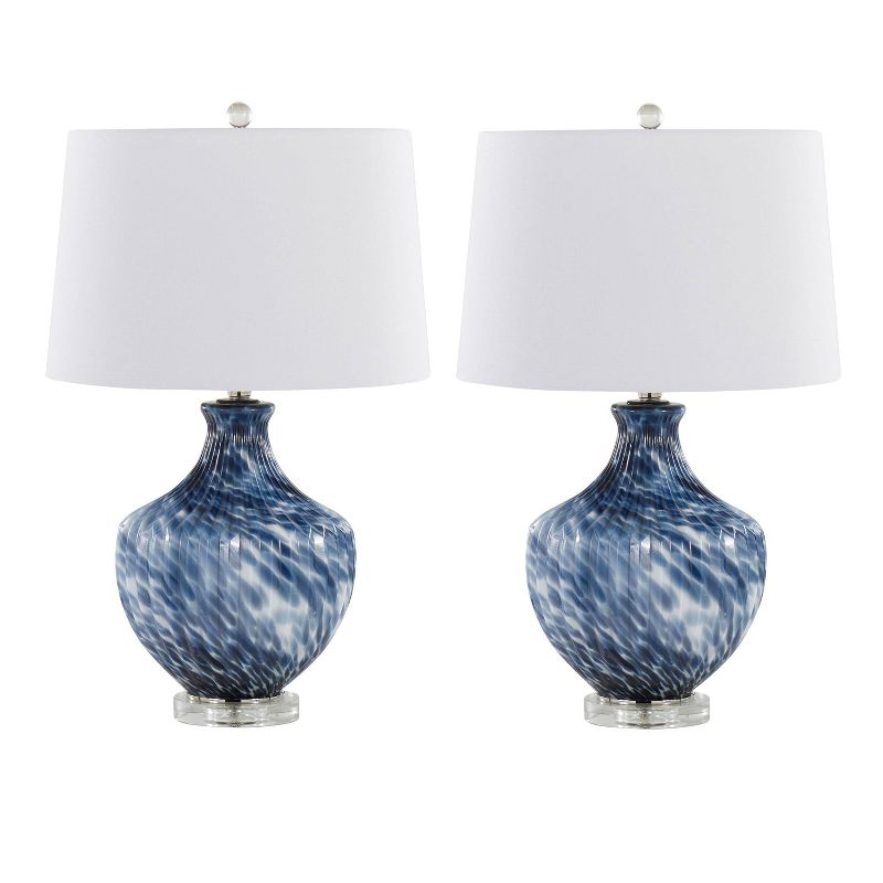 LumiSource (Set of 2) Lotus 27&#34; Contemporary Table Lamps Navy and Gold Glass and Clear Crystal with White Shade from Grandview Gallery, 1 of 6