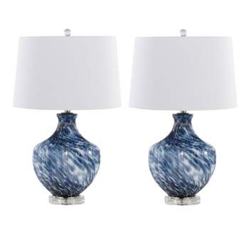 LumiSource (Set of 2) Lotus 27" Contemporary Table Lamps Navy and Gold Glass and Clear Crystal with White Shade from Grandview Gallery