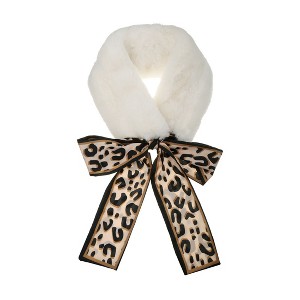Allegra K Women's Leopard Ribbons Faux Fur Winter Wrap Collar Plush Neck Scarves Warmer - 1 of 4