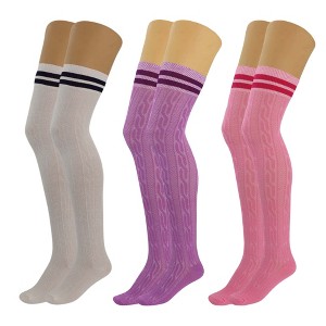 3 Pairs Women’s Colorful Thigh-High Over-the-Knee Boot Socks – Soft, Stretchy, Warm Knitted Stockings, Size 5-10 - 1 of 2
