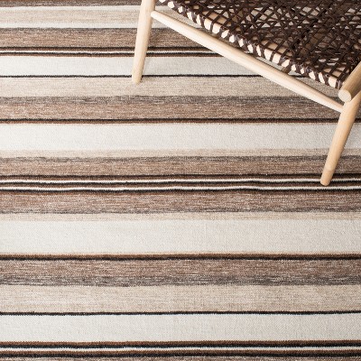 Ivory and Natural Wool Striped Flat Woven Area Rug