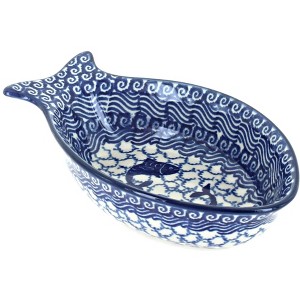 Blue Rose Polish Pottery E25 Ceramika Artystyczna Medium Fish Dish - 1 of 2