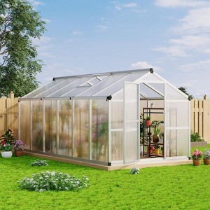 8x12 FT Aluminum Greenhouse, Heavy-Duty Polycarbonate Walk-in Greenhouse with Roof Vent for Garden, Backyard, or Winter Use - 1 of 4