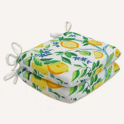 2pc 18.5" x 15.5" Outdoor/Indoor Rounded Chair Pad Lemon Tree Yellow - Pillow Perfect