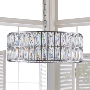 BAOURE 18" Black Modern Crystal Drum Chandelier, 6-Light Pendant Lighting Fixture with Metal Frame for Living Room, Dining Room, and Bedroom - 1 of 4
