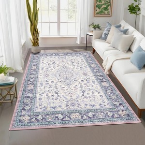 Area Rugs for Living Room Non Slip Non Sedding Machine Washable Rug Vintage Floral Medallion Low Pile Foldable Carpet for Bedroom Dining Room - 1 of 4