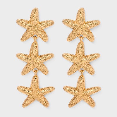 Starfish Linear Triple Drop Earrings - A New Day™ Gold