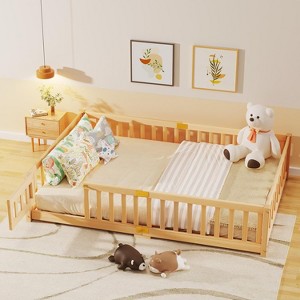 DoCred Toddler Floor Bed for Kids, Wood Floor Bed w/Slats & Fence for Girls and Boys, Montessori Bed Frame - 1 of 4