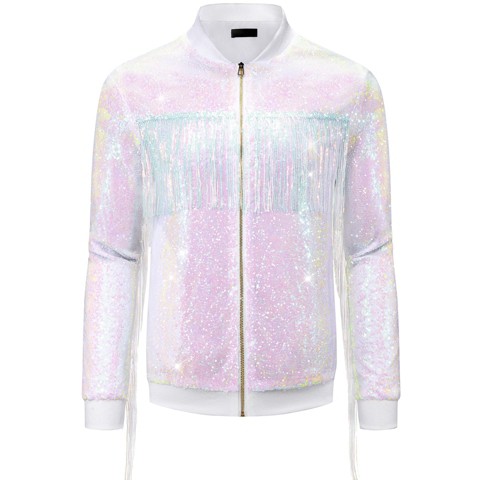 Мужские куртки INSPIRE CHIC Men's Zipper Disco Shiny Sparkly Sequins Varsity Jacket Holographic X Large
