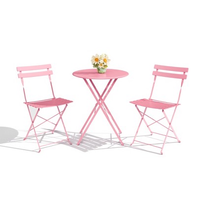 Garvee 3 Piece Patio Bistro Set, Outdoor Folding Table & 2 Chairs, Colorful Metal Furniture for Apartments, Porch, Deck, Balcony, Garden