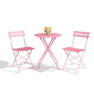Garvee 3 Piece Patio Bistro Set, Outdoor Folding Table & 2 Chairs, Colorful Metal Furniture for Apartments, Porch, Deck, Balcony, Garden - 1 of 4