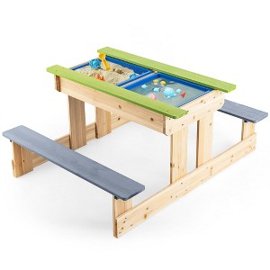 Costway 3-in-1 Kids Picnic Table Outdoor Wooden Water Sand Table w/ Play Boxes - 1 of 4