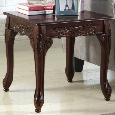 Traditional Dark Cherry Wood End Table with Ornate Detailing