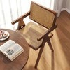 Resenkos Modern Mid Century Dining Chair, Rattan Accent Chairs, Comfy Armchairs, Outdoor Wood Chairs with Armrest, Brown - 2 of 4