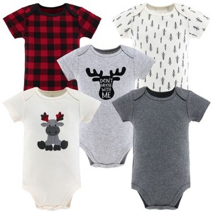 The Peanutshell Baby Boy or Girl Short Sleeve Bodysuits, 5-Pack, Woodland Moose, Newborn to 24 Months - 1 of 4