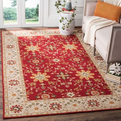 Handmade Red and Ivory Synthetic 4' x 6' Rectangular Area Rug