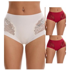 INSPIRE CHIC 3 Packs Women's High Waisted Lace Breathable Full Coverage Tummy Control Briefs Panties - 1 of 4