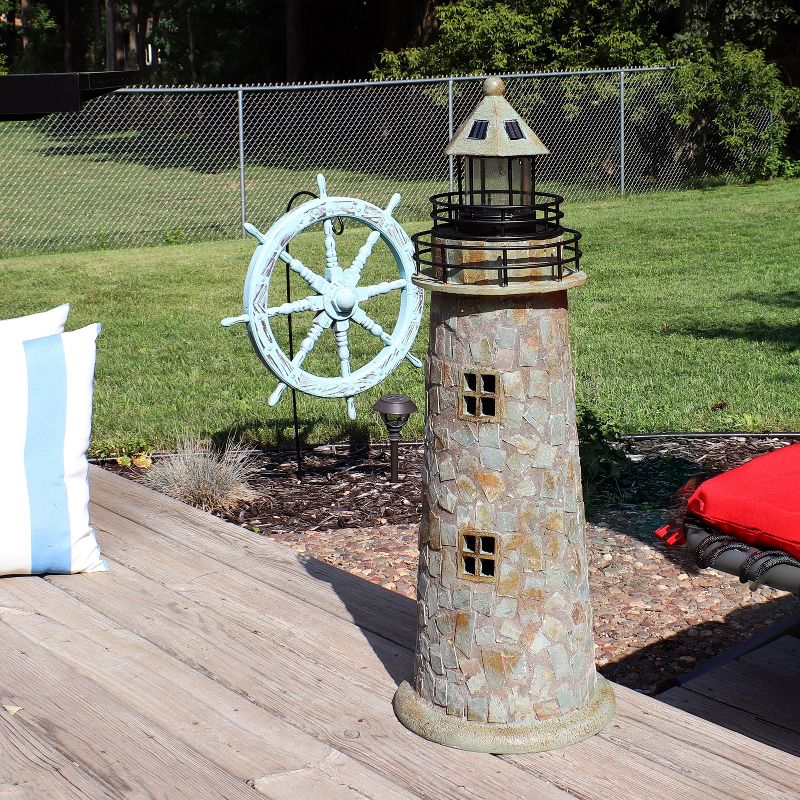 Sunnydaze Outdoor Backyard Garden Nautical Lighthouse Solar LED Pathlight Statue Figurine - 36" - Cobblestone, 3 of 13