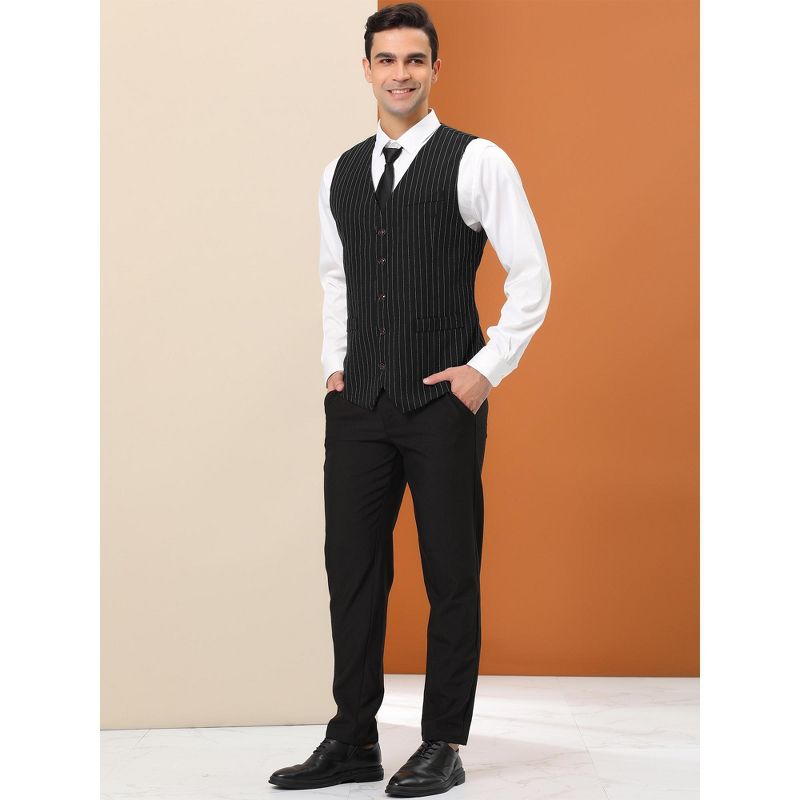 Lars Amadeus Men's Stripe Classic Slim Fit Business Formal Dress Suit Vest, 4 of 7