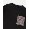 Deux par Deux Boy Super Soft Brushed Jersey Long Sleeve Top Black with Plaid Pocket - 4 of 4