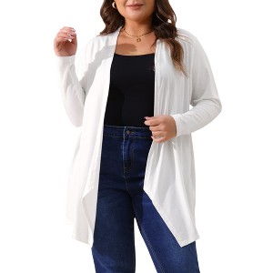 Agnes Orinda Women's Plus Size Long Sleeve Open Front Lightweight High Low Hem Draped Cover Cardigan - 1 of 4