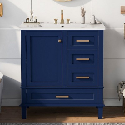 30" Solid Wood Frame Bathroom Vanity with Sink Combo Set, a Soft Closing Door and 3 Drawers