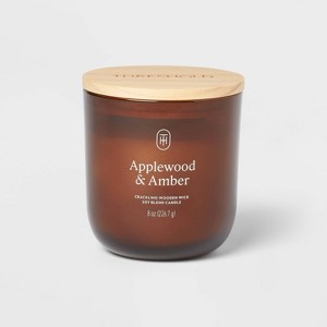 Amber Glass Wooden Wick Applewood and Amber Jar Candle 8oz - Threshold™ - 1 of 3
