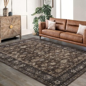 Washable Rug Boho Abstract Hallway Runners Vintage Distressed Floral Soft Low Pile Floor Carpet for Living Room - 1 of 4