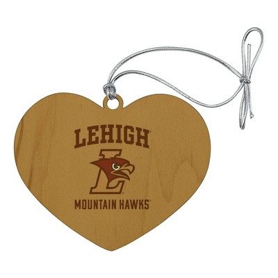 Lehigh University Mountain Hawks Logo Heart Love Wood Christmas Tree Holiday Ornament