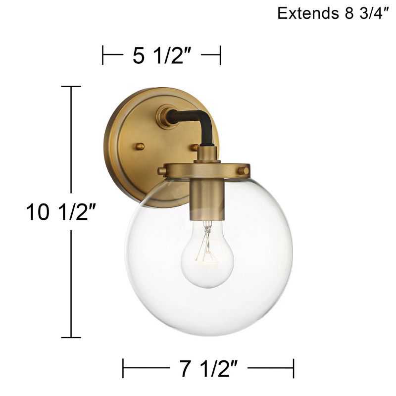 Possini Euro Design Fairling Modern Wall Light Sconce Gold Hardwire 7 1/2" Fixture Clear Glass Globe Shade for Bedroom Bathroom Vanity Reading Hallway, 5 of 8