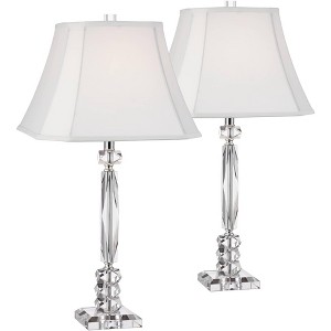 Vienna Full Spectrum Traditional Table Lamps 25 1/2" High Set of 2 Crystal Cut Column Geneva White Square Shade for Bedroom Living Room Bedside Office - 1 of 4