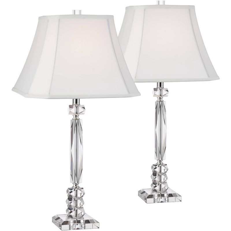 Vienna Full Spectrum Traditional Table Lamps 25 1/2" High Set of 2 Crystal Cut Column Geneva White Square Shade for Bedroom Living Room Bedside Office, 1 of 9