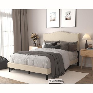 Home Design Manuel Nailhead Trim Linen Upholstered Platform Bed - 1 of 4