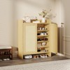 Rattan Shoe Storage Cabinet, 32.3" Modern Farmhouse Wooden Shoe Rack with 2 Doors, Adjustable Shelves, Freestanding Entryway Cabinet for Living Room - 2 of 4