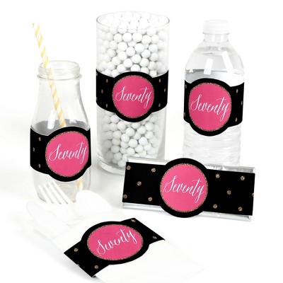 Big Dot of Happiness Chic 70th Birthday - Pink, Black and Gold - DIY Party Supplies - Birthday Party DIY Wrapper Favors & Decorations - Set of 15