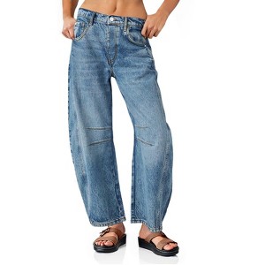 Imily Bela Womens Vintage Boyfriend Baggy Wide Leg Barrel Mid Rise Denim Ankle Pants - 1 of 4