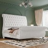 AMERLIFE Bed Frame, Velvet Upholstered Platform Sleigh Bed with Scroll Headboard & Footboard, Button Tufted, No Box Spring Needed - 3 of 4