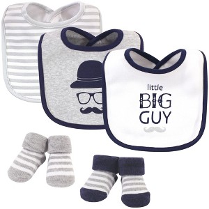 Hudson Baby Infant Boy Cotton Bib and Sock Set 5pk, Little Big Guy, One Size - 1 of 4