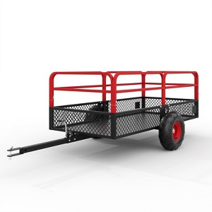 Heavy Duty Steel Dump Cart, 22 Cubic Feet Tow Behind Garden Trailer with Removable Sides, Hand Pull or Foot-Release Dump Cart for Mower Tractor - 1 of 4
