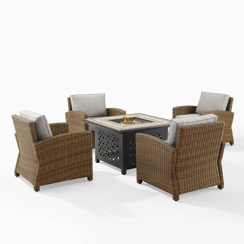 Nauwgezet profiel Dicteren Bradenton 5pc Outdoor Wicker Arm Chair & Fire Table Set - Gray/weathered  Brown - Crosley : Target