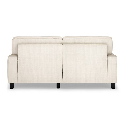Beige Leather Track Arm Sofa with Pillow Back and Wood Legs