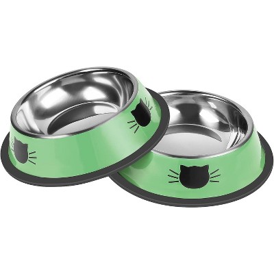 2 Pcs Non-Slip Stainless Steel Small Cat Food Bowls - Unbreakable, 7 Oz, Removable Rubber Base, Easy to Clean, Lovely Color