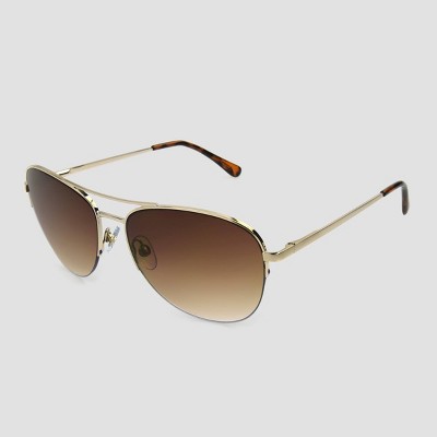 Women's Aviator Metal Shiny Sunglasses - A New Day™ Gold