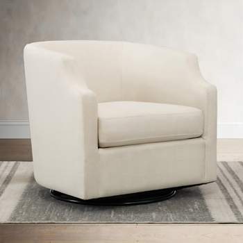 Corrine 30.5" Seat Wide Linen Upholstered 360° Armrest Round Swivel Barrel Chair Modern With Black Base-Maison Boucle