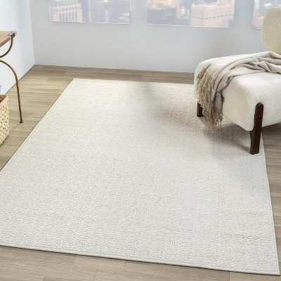 Luxe Weavers Solid Cream White Textured Area Rug