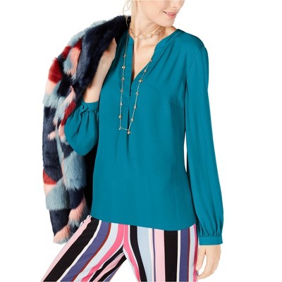 I.N.C International Concepts Womens Split Neck Pullover Blouse, Blue, XX-Large