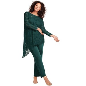 Roaman's Plus-Size Asymmetrical Lace Pant Set –Long Sleeve Lace Scalloped Tunic & Elastic Waist Pants - 1 of 4