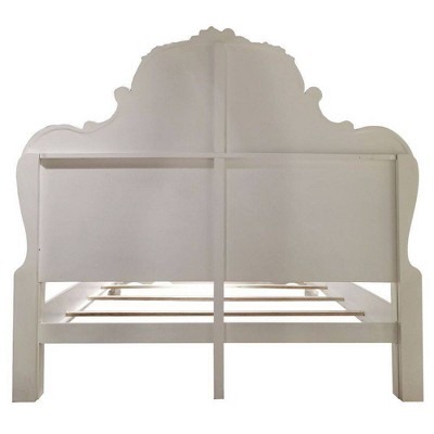 Bone White King Upholstered Wood Bed with Carved Details